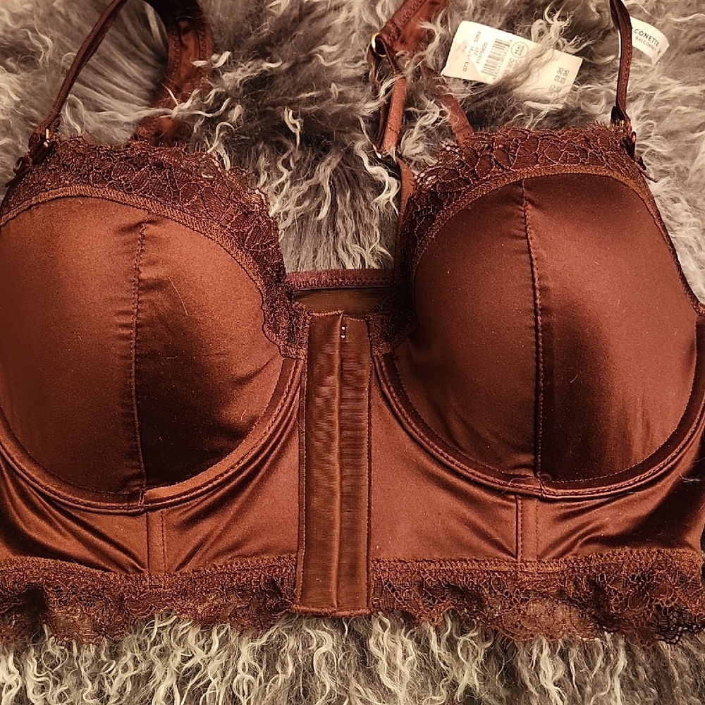 Aerie Chocolate Satin And Lace Balconette Bra